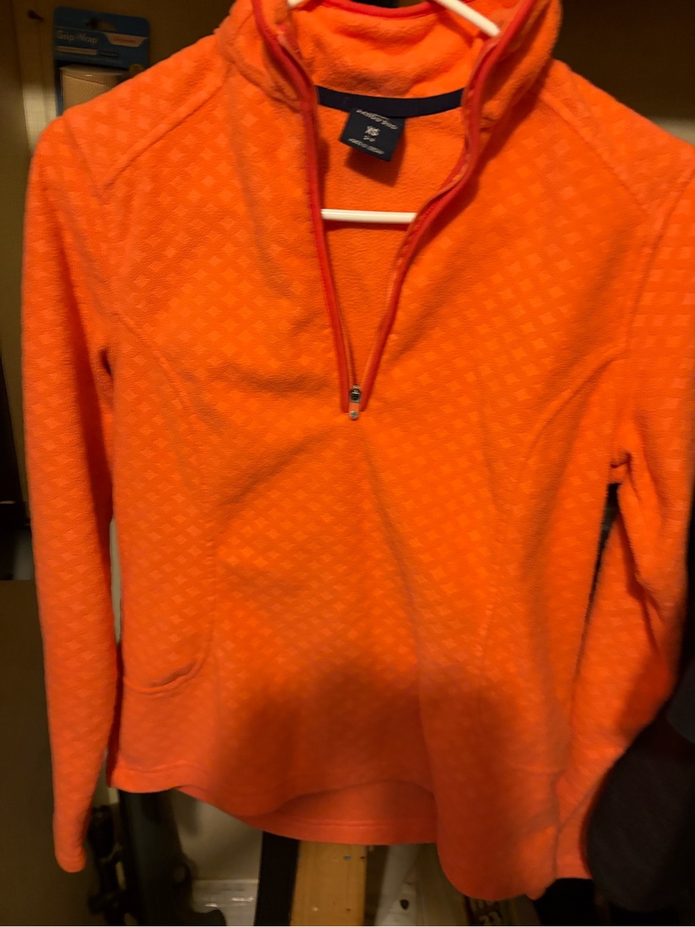 Lands' End Womens Orange Quarter-Zip Fleece Pullover